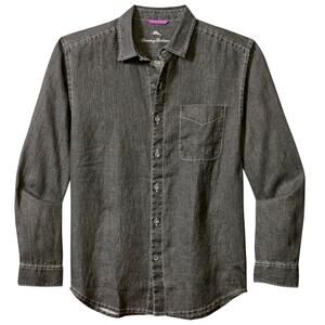Tommy Bahama 100% Linen Shirt Mens 2XLB Long Sleeve Charcoal Black Breezer $110